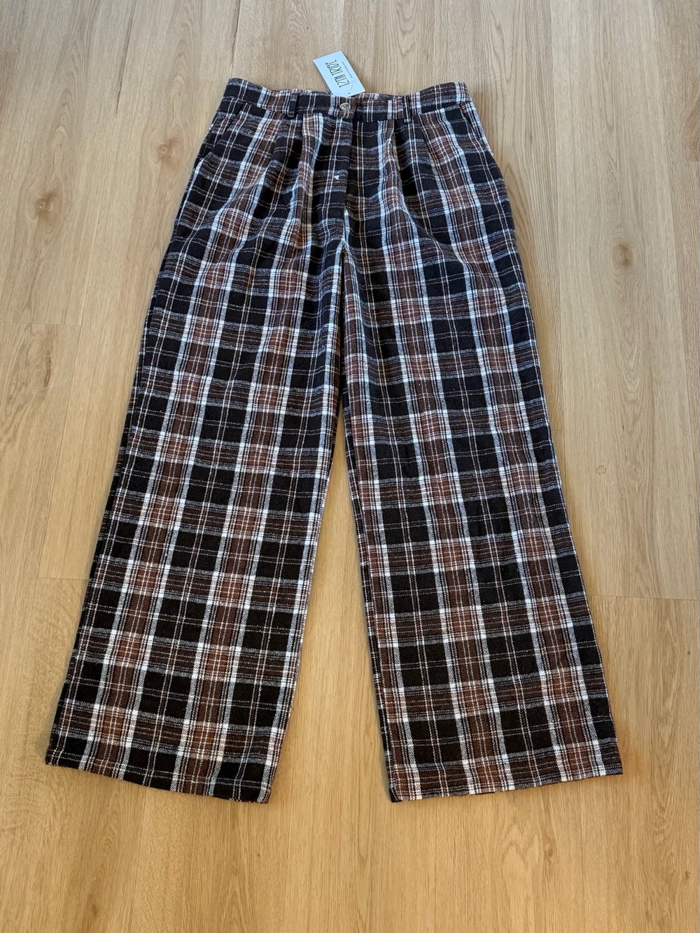 Plaid Wide-Leg Women’s Pants in Black & Brown